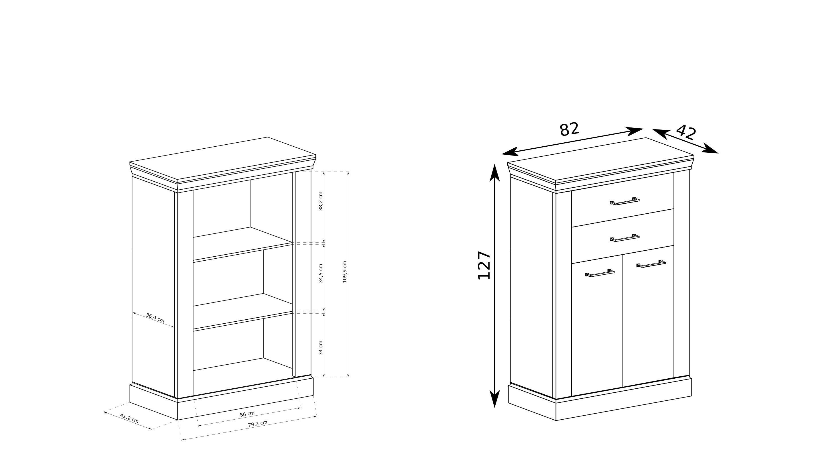 KOMMODE DESIO 82/127/42cm mit 2 Schubladen 2 Türen Braun Holzwerkstoff MASSENO Möbel > Kommoden & Schubladenschränke > Kommoden Braun