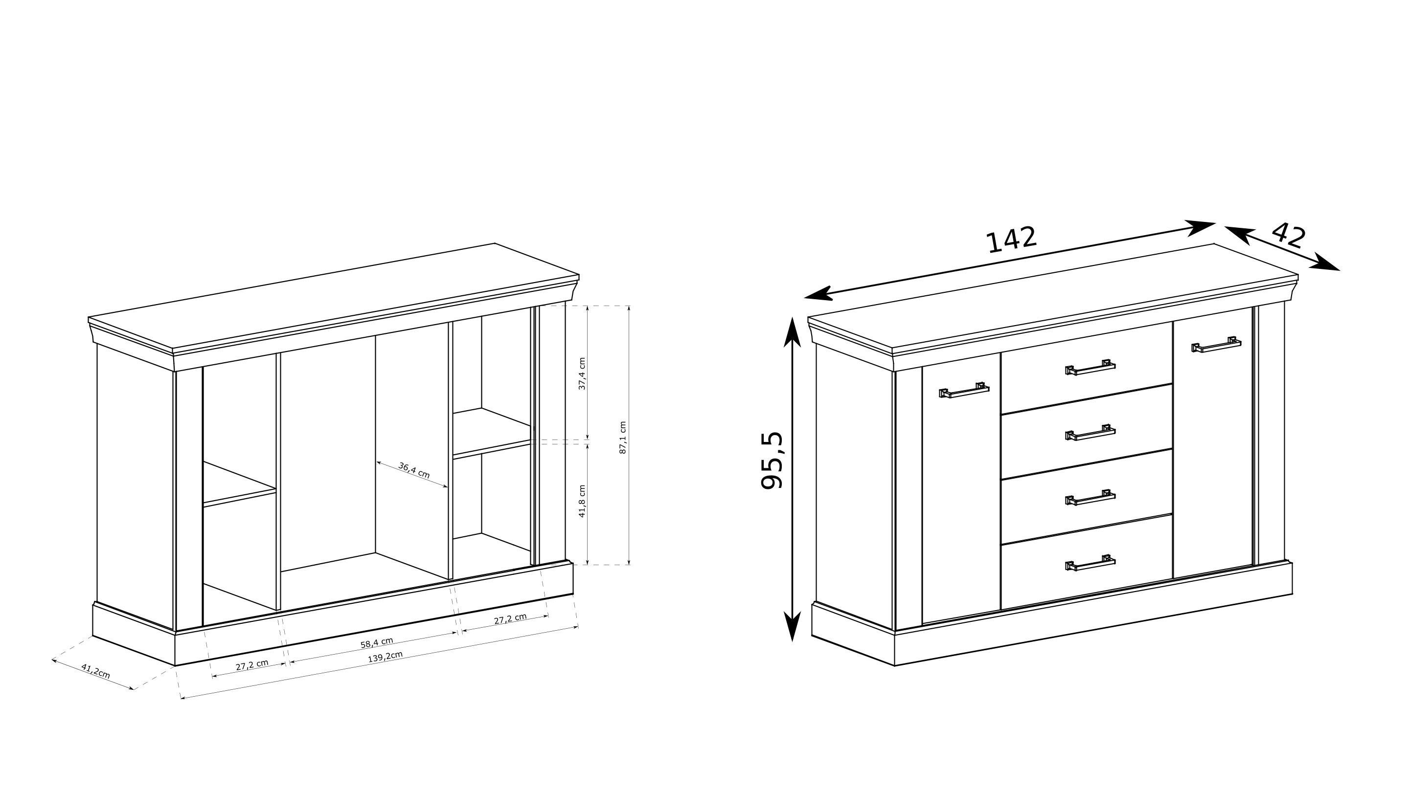 5/42cm mit 4 Schubladen 2 Türen Braun