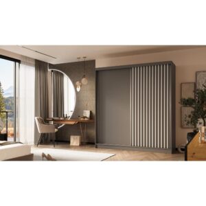 wohnli-moebel-suche-800001525664-1 SCHWEBETÜRENSCHRANK Helios II 200/216/61 grau+weiß mit Schubladen Holzwerkstoff Beautysofa Möbel > Schränke > Kleiderschränke > Schwebetürenschränke Grau