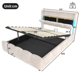 wohnli-moebel-suche-800001528574-1 POLSTERBETT samt beige 140x200cm mit stauraum led usb Textil Urban Meuble Möbel > Betten Beige