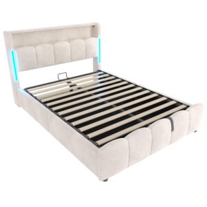 Wohnli Möbelsuche - POLSTERBETT samt beige 140x200cm mit stauraum led usb