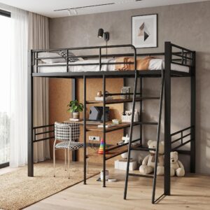 HOCHBETT metall schwarz 90x200cm mit schreibtisch regal Metall Urban Meuble Möbel > Betten > Hoch- und Etagenbetten > Hochbetten Schwarz