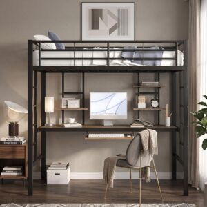 HOCHBETT metall schwarz 90x200cm mit schreibtisch regalen Metall Urban Meuble Möbel > Betten > Hoch- und Etagenbetten > Hochbetten Schwarz
