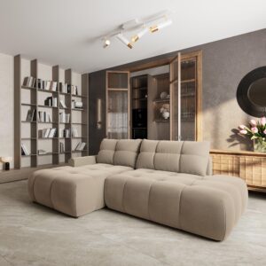 ECKSOFA FLUMA CL L-S Beige Samtstoff mit Schlaffunktion Textil MASSENO Möbel > Sofas & Couches > Wohnlandschaften > Ecksofas Beige