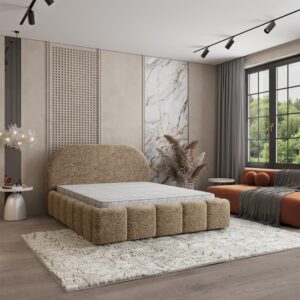 wohnli-moebel-suche-800001533150-1 POLSTERBETT FLUSSO 200x200 cm mit Bettkästen - Beige Holz MASSENO Möbel > Betten > Polsterbetten Beige
