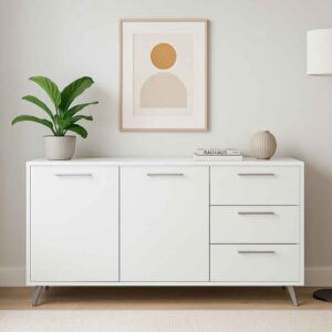 wohnli-moebel-suche-800001533868-1 KOMMODE ELISE 140/86/41cm mit 3 Schubladen 2 Türen Weiß Holzwerkstoff MASSENO Möbel > Kommoden & Schubladenschränke > Kommoden Weiß