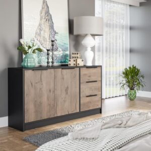 wohnli-moebel-suche-800001533941-1 KOMMODE SION 138/81/41cm mit 3 Schubladen 2 Türen Schwarz Holzwerkstoff MASSENO Möbel > Kommoden & Schubladenschränke > Kommoden Schwarz