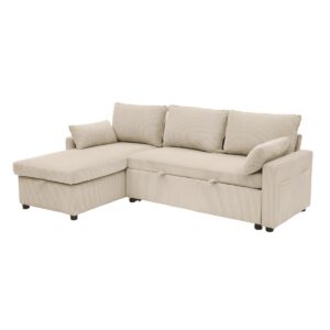 3-SITZER-SCHLAFSOFA in corduroy mit Chaiselongue 219/147/84 cm Holz Calicosy Möbel > Betten > Boxspringbetten Beige
