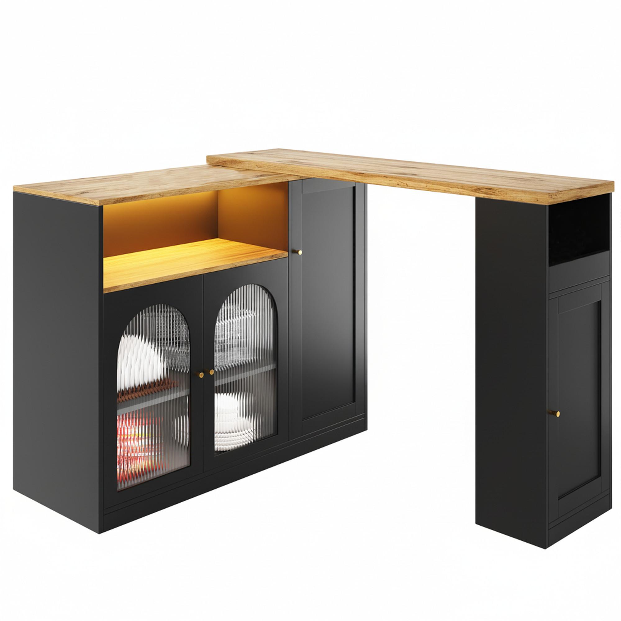 wohnli-moebel-suche-800001538440 Wohnli Möbelsuche - BARTISCH 360° Drehbar Schwarz & Holzoptik Barset mit LED