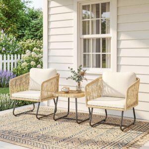 wohnli-moebel-suche-800001538484-1 RATTAN-SITZGRUPPE 3er Set PP-Rattan Stahl Cremeweiß Metall Outsunny Garten & Outdoor > Gartenmöbel > Gartenmöbel-Sets Weiß