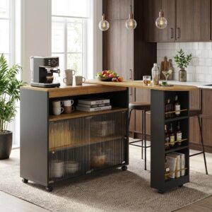 wohnli-moebel-suche-800001538578-1 BARTISCH ausziehbar mit led & rollen Holzwerkstoff Urban Meuble Möbel > Tische > Bartische Schwarz