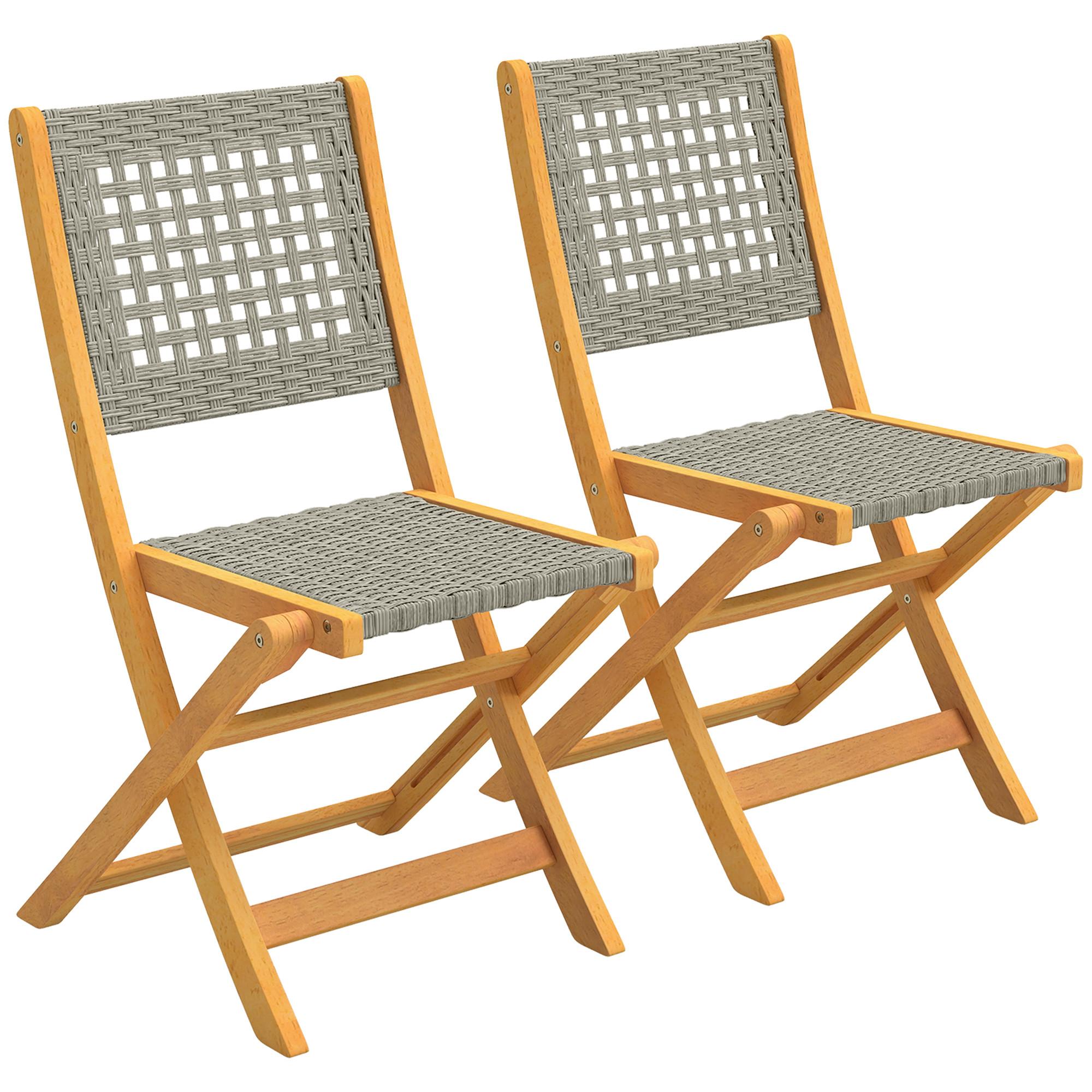 Wohnli Möbelsuche - GARTENKLAPPSTUHL 2er Set Akazienholz PE-Rattan Grau