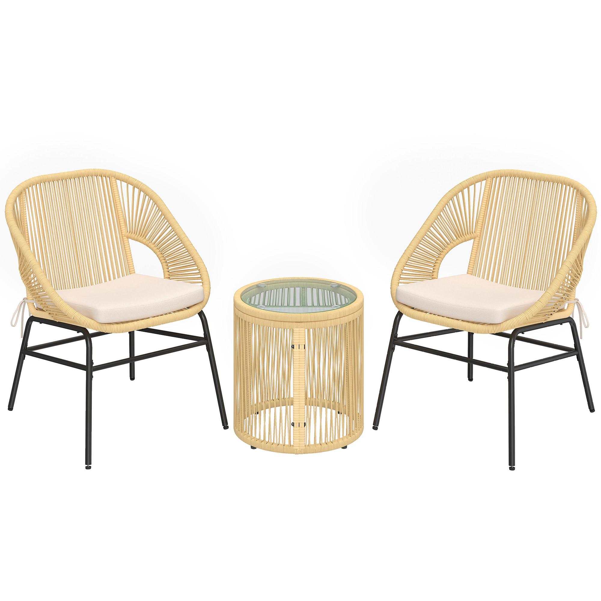 Wohnli Möbelsuche - BISTROSET 3-teilig aus Stahl PE-Rattan Beige