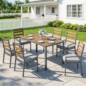 wohnli-moebel-suche-800001538645-1 GARTENGARNITUR 7ER-SET aus Verzinktem Stahl Naturholz Metall Outsunny Garten & Outdoor > Gartenmöbel > Gartenmöbel-Sets Grau