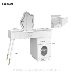 wohnli-moebel-suche-800001538932-1 SCHMINKTISCH weiß mit led-spiegel 3 schubladen & flexible montage Holzwerkstoff Urban Meuble Möbel > Kommoden & Schubladenschränke > Kommoden Weiß