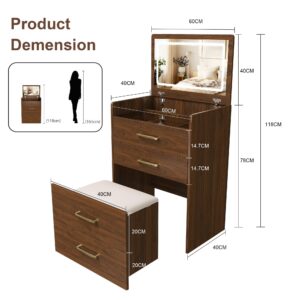 wohnli-moebel-suche-800001538933-1 SCHMINKTISCH 3-in-1 Set Walnuss-Optik & Glas mit LED-Klappspiegel & Hocker Holzwerkstoff Urban Meuble Möbel > Kommoden & Schubladenschränke > Kommoden Braun