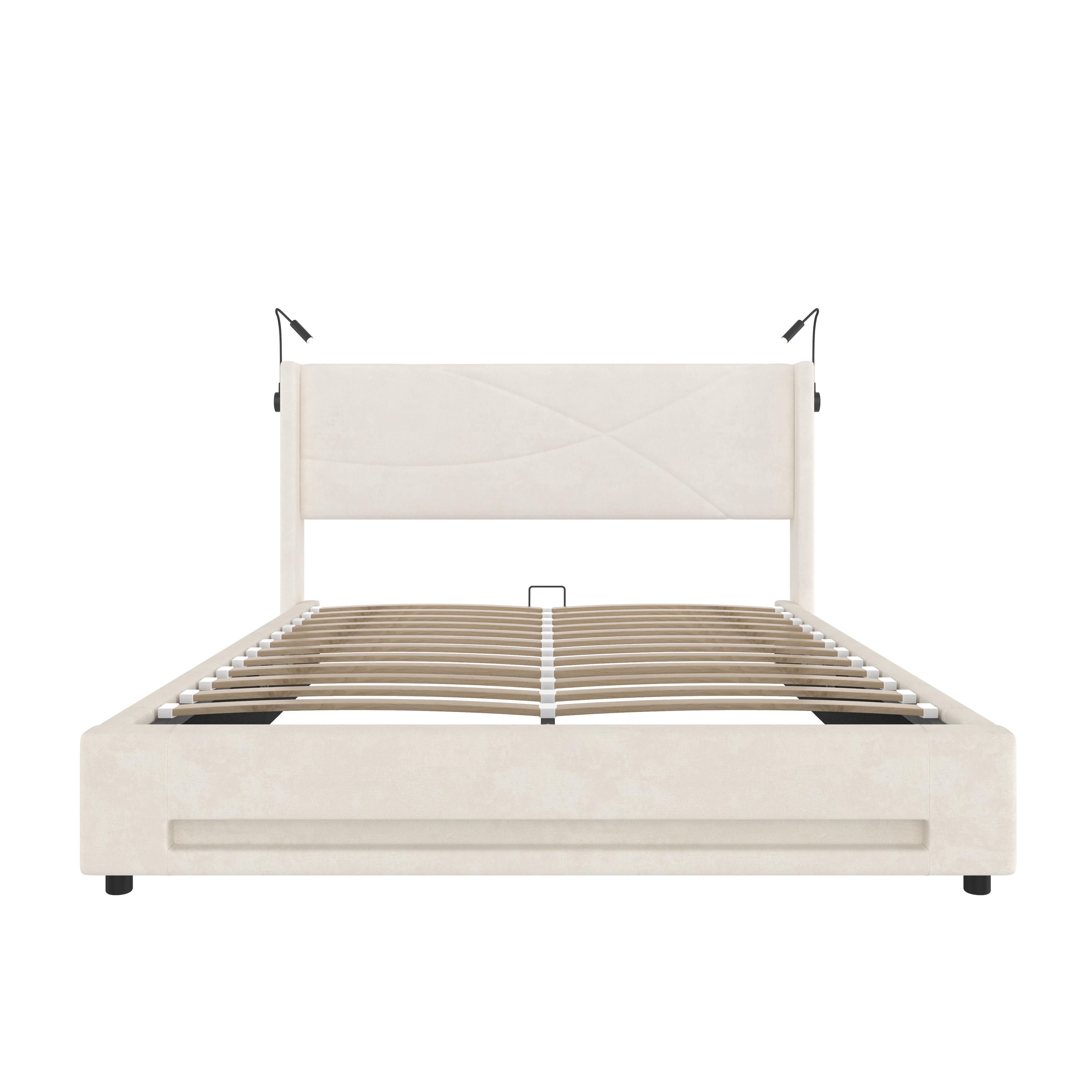 wohnli-moebel-suche-800001539046 Wohnli Möbelsuche - POLSTERBETT Samt Beige 140x200 cm mit LED Beleuchtung & USB-Ladestation