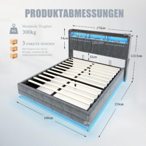 POLSTERBETT samt dunkelgrau 160x200 cm mit led-beleuchtung & usb-ladestation Textil Urban Meuble Möbel > Betten > Polsterbetten Grau