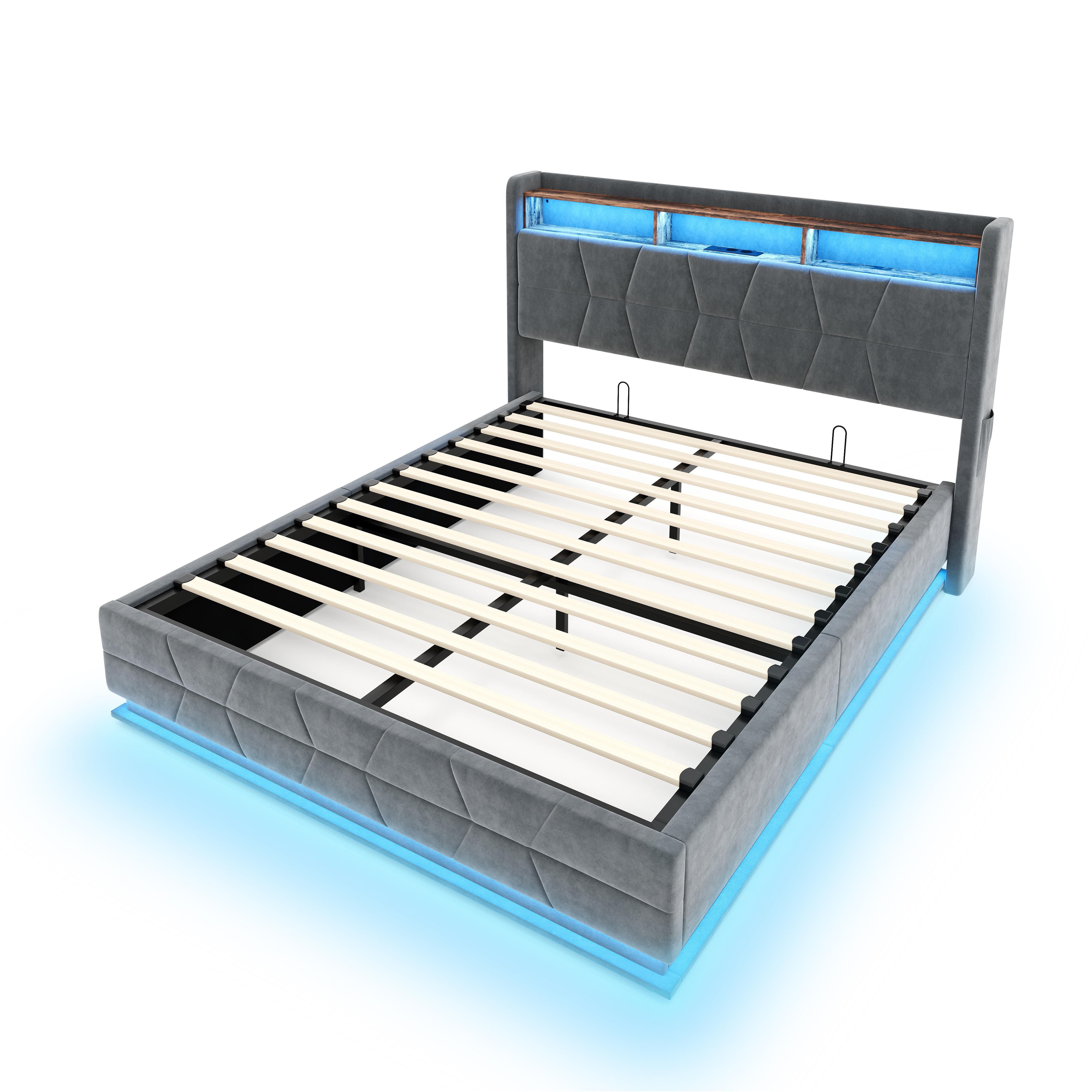 wohnli-moebel-suche-800001539047 Wohnli Möbelsuche - POLSTERBETT samt dunkelgrau 160x200 cm mit led-beleuchtung & usb-ladestation