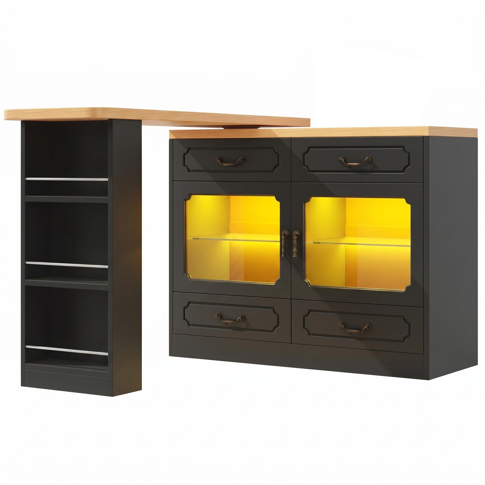 wohnli-moebel-suche-800001539059 Wohnli Möbelsuche - BARTISCH schwarz & eiche-optik ausziehbar mit 360° drehfunktion & led