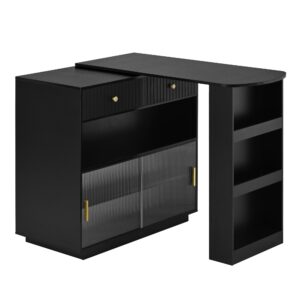 Wohnli Möbelsuche - BARTISCH schwarz mit 360° drehbarem sideboard & led-beleuchtung
