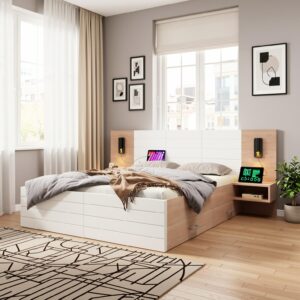 wohnli-moebel-suche-800001539070-1 POLSTERBETT massivholz eiche & weiß 160X200 mit nachtkommoden & bettschubladen Holzwerkstoff Urban Meuble Möbel > Betten Weiß