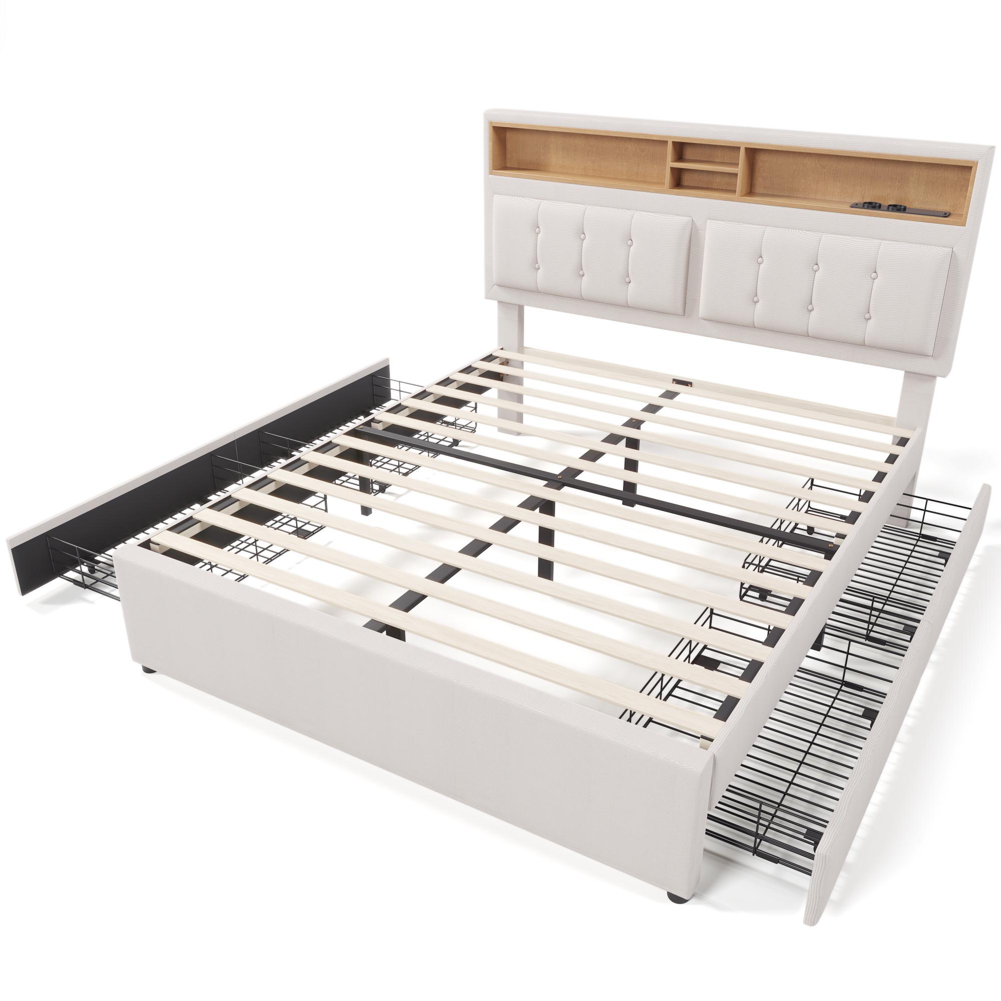 wohnli-moebel-suche-800001539071 Wohnli Möbelsuche - POLSTERBETT leinen-optik beige 140X200 mit 4 schubladen & integrierter ladestation