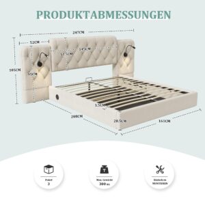 wohnli-moebel-suche-800001539072-1 POLSTERBETT Samt Beige 160x200 cm mit LED Leseleuchten & USB-Anschluss Textil Urban Meuble Möbel > Betten > Polsterbetten Beige