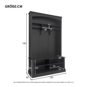 wohnli-moebel-suche-800001539092-1 GARDEROBEN-SET in Schwarz 3-in-1 Lösung mit Schuhbank & verstellbaren Ablagen Holzwerkstoff Urban Meuble Garderoben Schwarz