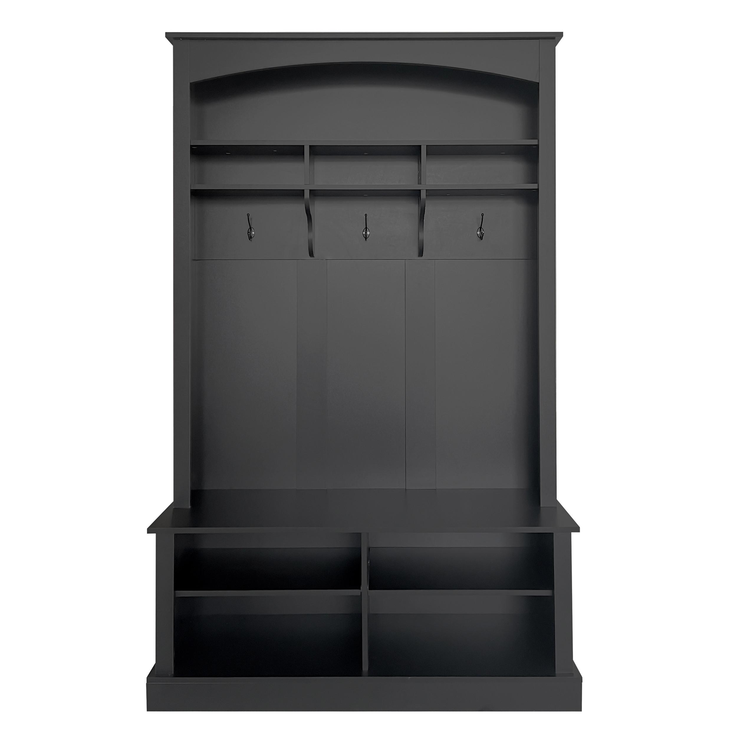 wohnli-moebel-suche-800001539092 Wohnli Möbelsuche - GARDEROBEN-SET in Schwarz 3-in-1 Lösung mit Schuhbank & verstellbaren Ablagen