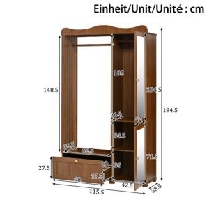wohnli-moebel-suche-800001539093-1 GARDEROBENSCHRANK in walnuss-optik mit spiegel & kleiderstange Holzwerkstoff Urban Meuble Garderoben Braun