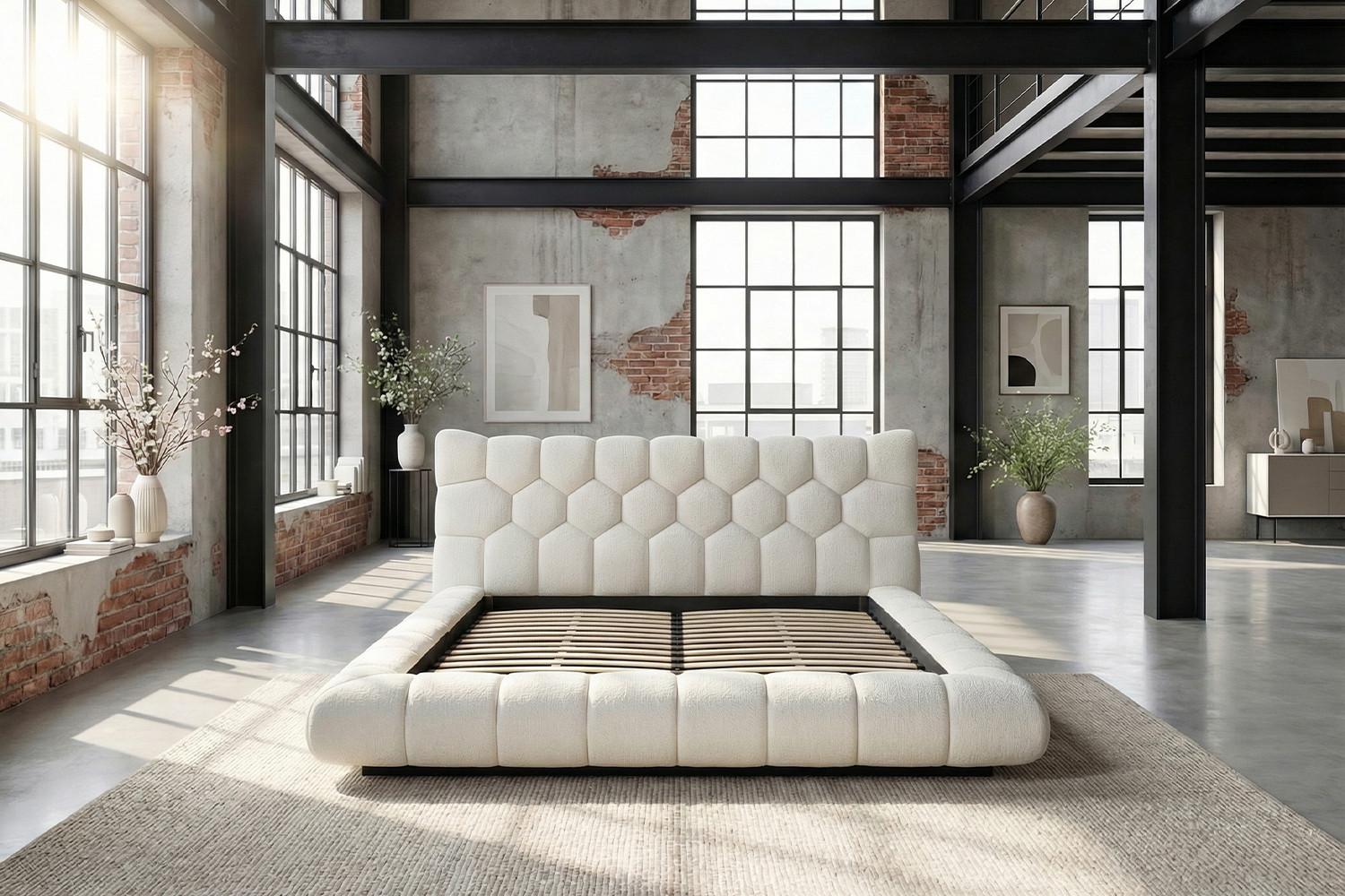 POLSTERBETT ATTICO Cremeweiß Bouclé Textil KAWOLA Möbel > Betten > Polsterbetten Weiß