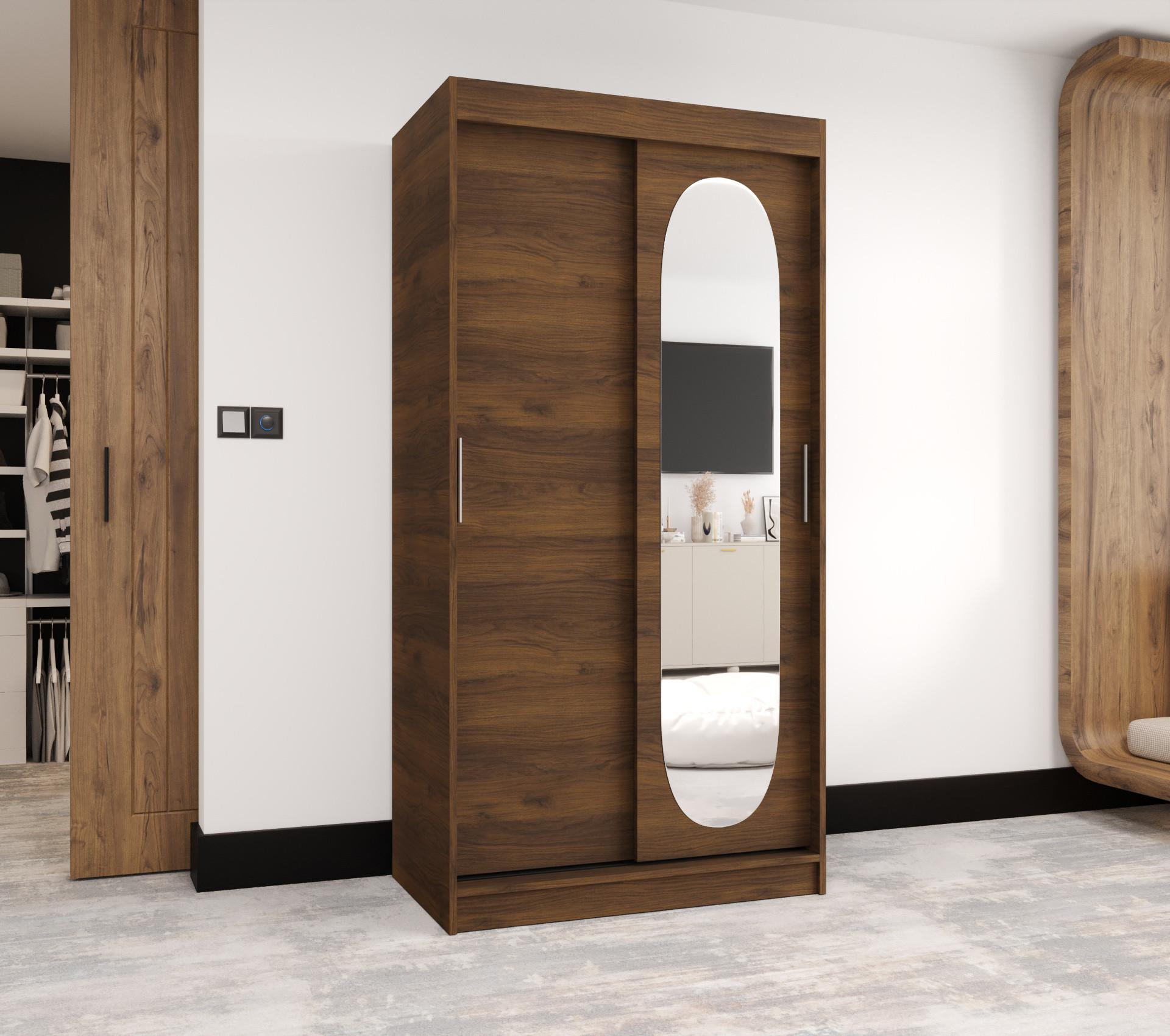SCHIEBETÜRENSCHRANK mit Spiegel ROYAL 200/100/62 2-türig Holz MÖBEL KRYSPOL Möbel > Schränke > Kleiderschränke > Schwebetürenschränke Braun
