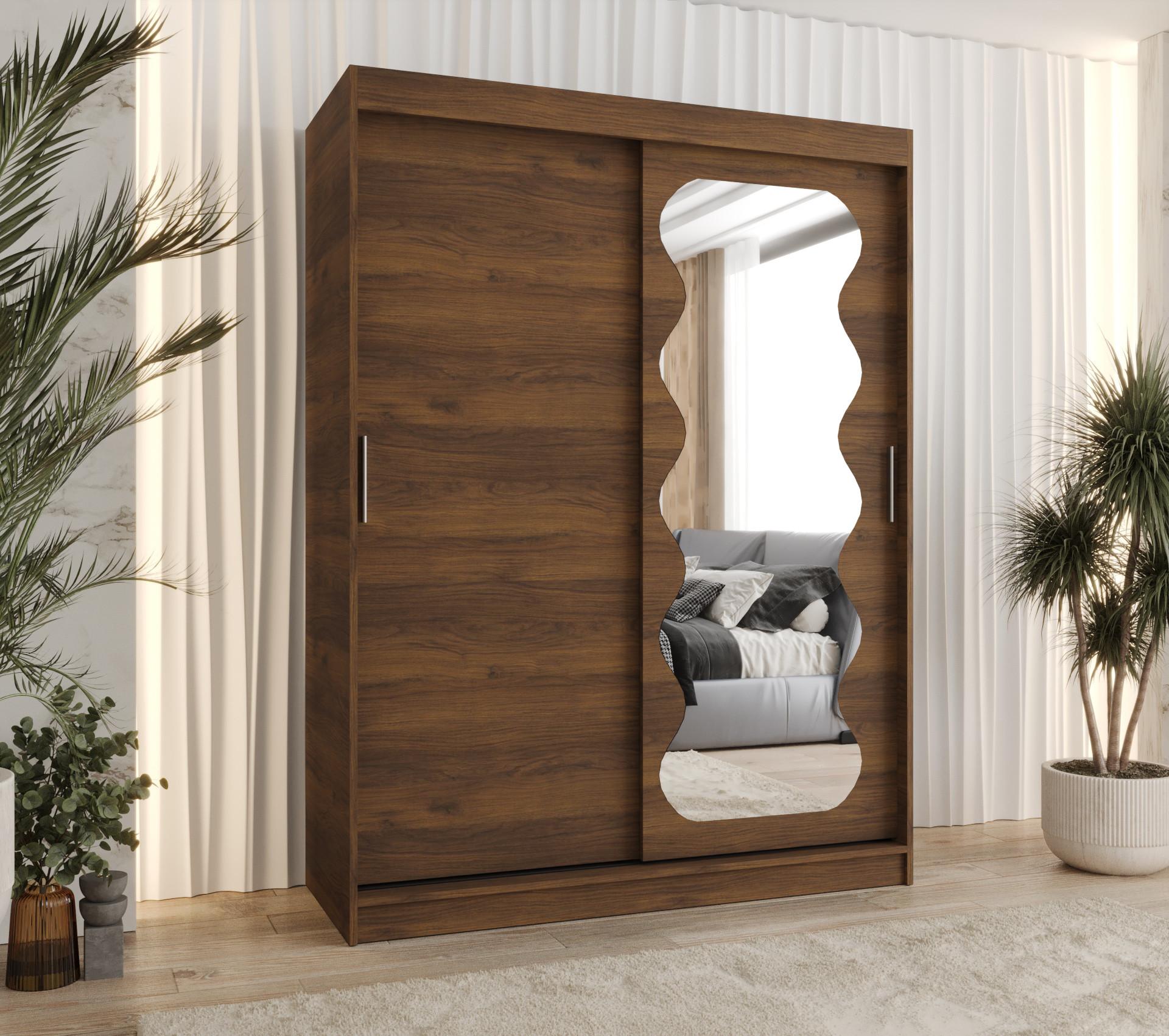 SCHIEBETÜRENSCHRANK mit Spiegel LUCY 200/150/62 2-türig Holz MÖBEL KRYSPOL Möbel > Schränke > Kleiderschränke > Schwebetürenschränke Braun