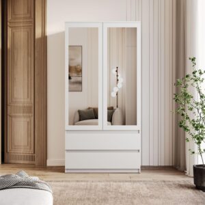 wohnli-moebel-suche-800001543422-1 SCHRANK HANA SS-90 mit Spiegel Weiß Holzwerkstoff Lookway Möbel > Schränke > Kleiderschränke Weiß