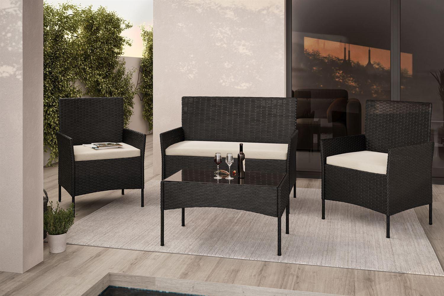 wohnli-moebel-suche-800001544616-1 LOUNGEGARNITUR PERGOLA Rattan Gartenmöbelset Kunststoff Lookway Garten & Outdoor > Gartenmöbel > Gartenmöbel-Sets Schwarz
