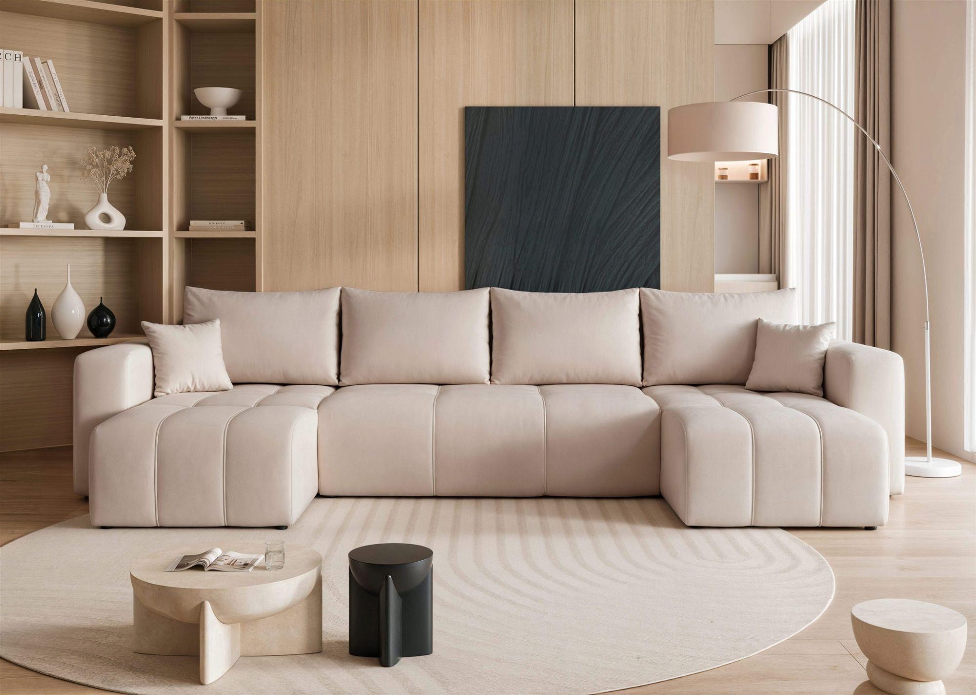 wohnli-moebel-suche-800001548692-1 WOHNLANDSCHAFT Leros Schlaffunktion Textil Fun Möbel Möbel > Sofas & Couches > Wohnlandschaften > Wohnlandschaften U-Form Beige