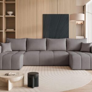WOHNLANDSCHAFT Leros Schlaffunktion Textil Fun Möbel Möbel > Sofas & Couches > Wohnlandschaften > Wohnlandschaften U-Form Grau