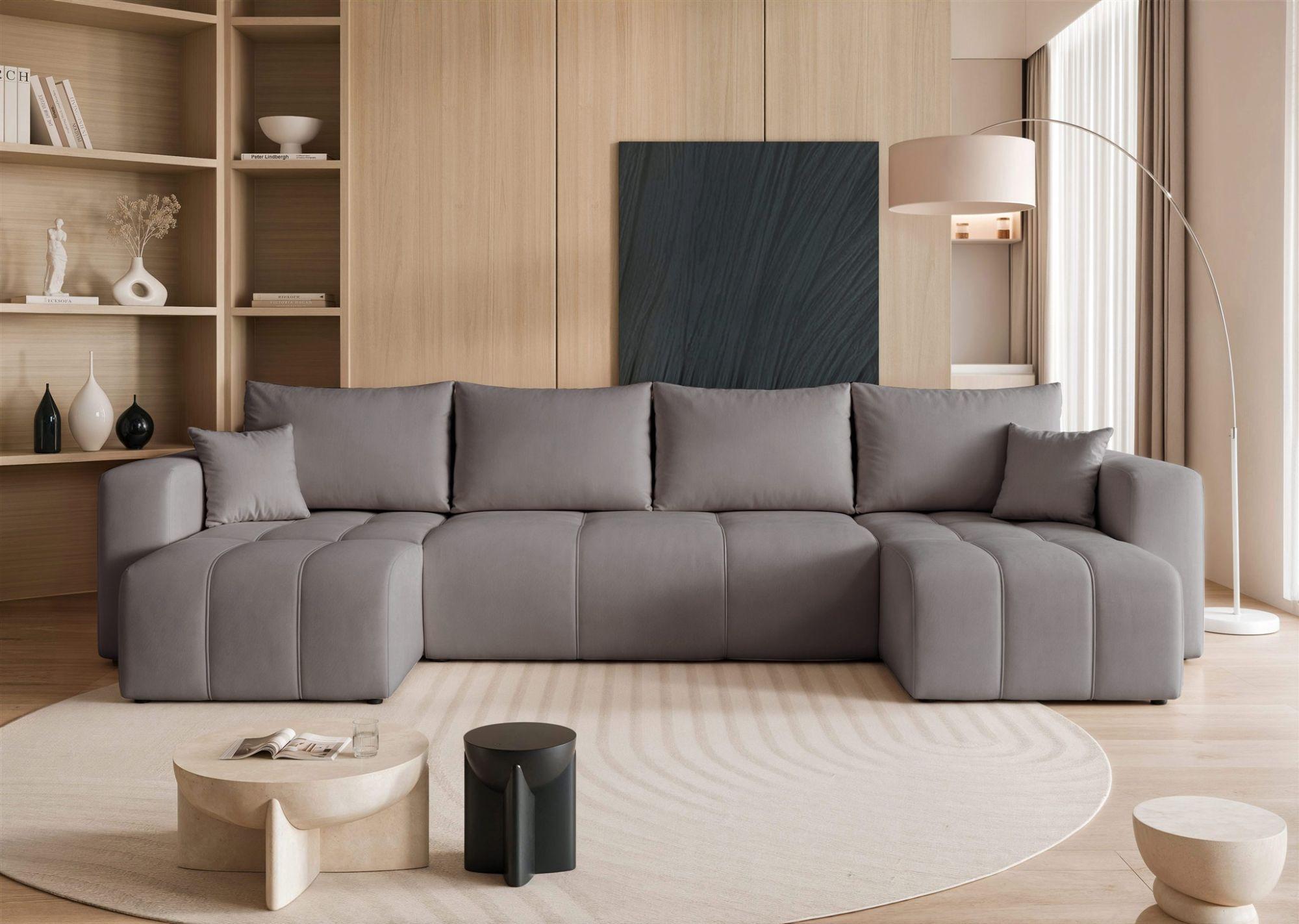 WOHNLANDSCHAFT Leros Schlaffunktion Textil Fun Möbel Möbel > Sofas & Couches > Wohnlandschaften > Wohnlandschaften U-Form Grau