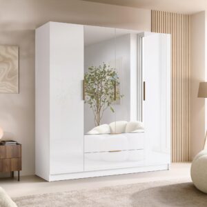 wohnli-moebel-suche-800001549834-1 KLEIDERSCHRANK Sofia II Gloss Holzwerkstoff MIRJAN24 Möbel > Schränke > Kleiderschränke > Drehtürenschränke Weiß