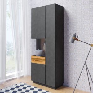 wohnli-moebel-suche-800001550643-1 VITRINE Andrea Anthrazitgrau und Holz Holzwerkstoff Petits-meubles Möbel > Schränke > Vitrinen Grau