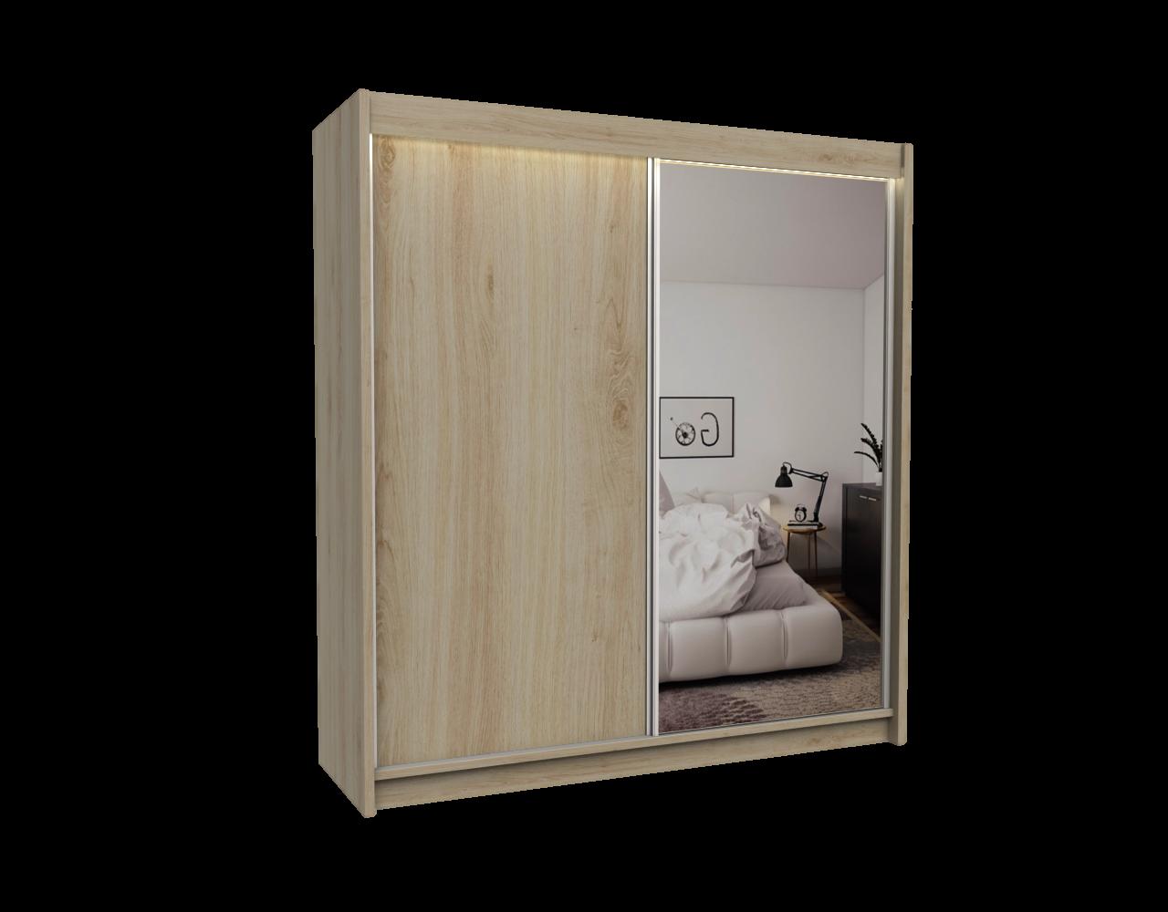wohnli-moebel-suche-800001553458 Wohnli Möbelsuche - KLEIDERSCHRANK mit Spiegel-Schiebetüren und Aluminium-Leisten - PARTI - 200 cm Braun