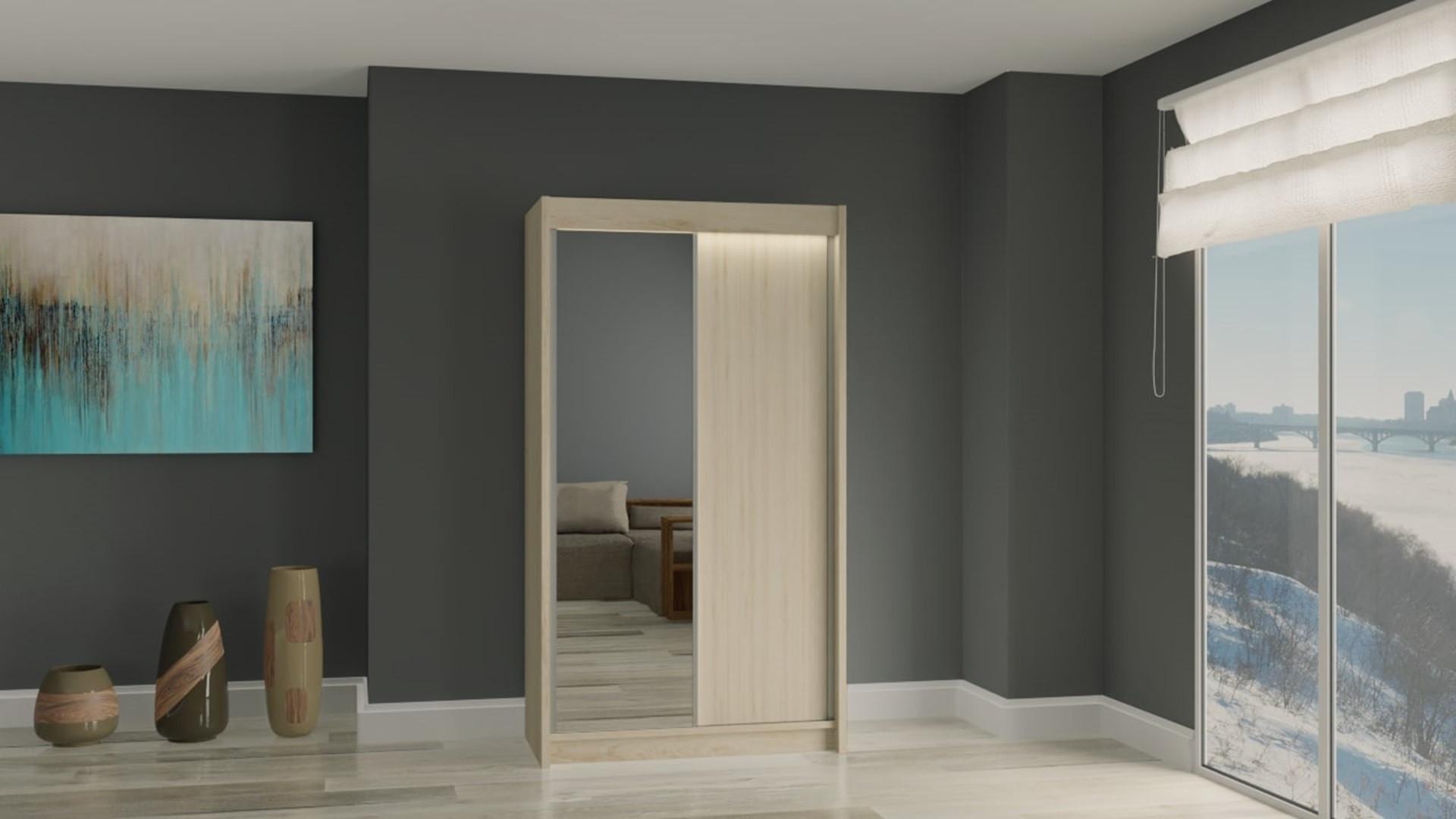 KLEIDERSCHRANK mit Spiegel-Schiebetüren und Aluminium-Leisten - PARTI - 150 cm Braun Holzwerkstoff ALTDECOR Möbel > Schränke > Kleiderschränke Braun