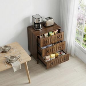 wohnli-moebel-suche-800001554679-1 KOMMODE Walnuss-Optik & Rillen-Design mit 3 Schubladen & Massivholzbeinen Holzwerkstoff Urban Meuble Möbel > Kommoden & Schubladenschränke > Kommoden Braun