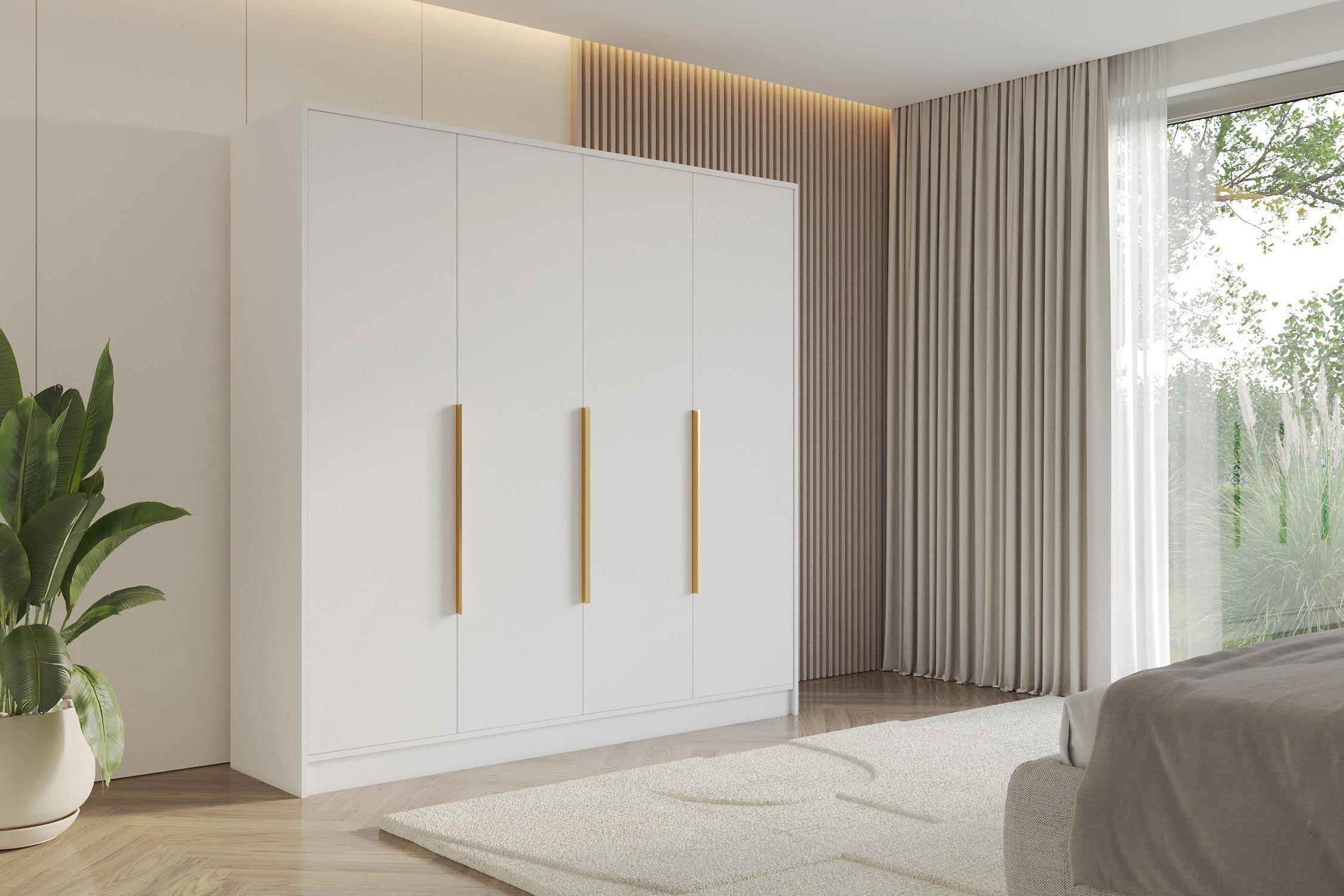 KLEIDERSCHRANK - PORTO - 200 - Weiß Holzwerkstoff ALTDECOR Möbel > Schränke > Kleiderschränke > Drehtürenschränke Weiß