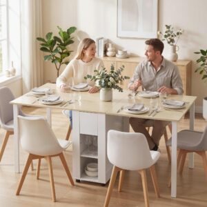 wohnli-moebel-suche-800001562954-1 KLAPPTISCH MDF Weiß Naturholz Holzwerkstoff HOMCOM Möbel > Tische > Esstische Weiß