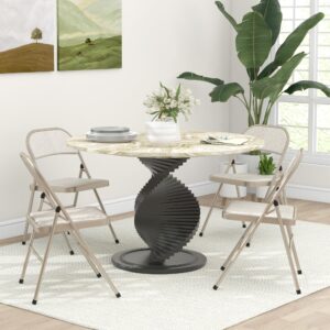 wohnli-moebel-suche-800001562957-1 KLAPPSTUHL 4er Set Polyester Stahl Beige Textil HOMCOM Möbel > Stühle > Klappstühle Beige