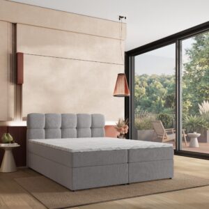wohnli-moebel-suche-800001588858-1 BOXBETT MERU 140x200 cm mit Matratze und Topper - Grau Holz MASSENO Möbel > Betten > Boxspringbetten Grau