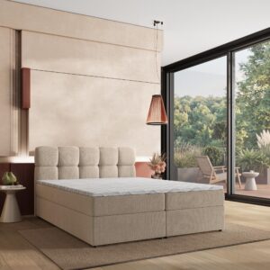 BOXBETT MERU 140x200 cm mit Matratze und Topper - Beige Holz MASSENO Möbel > Betten > Boxspringbetten Beige