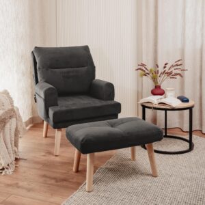 RELAXSESSEL NEMO mit Hocker und Holzfüßen Holz Idohome Möbel > Sessel > Polstersessel Grau